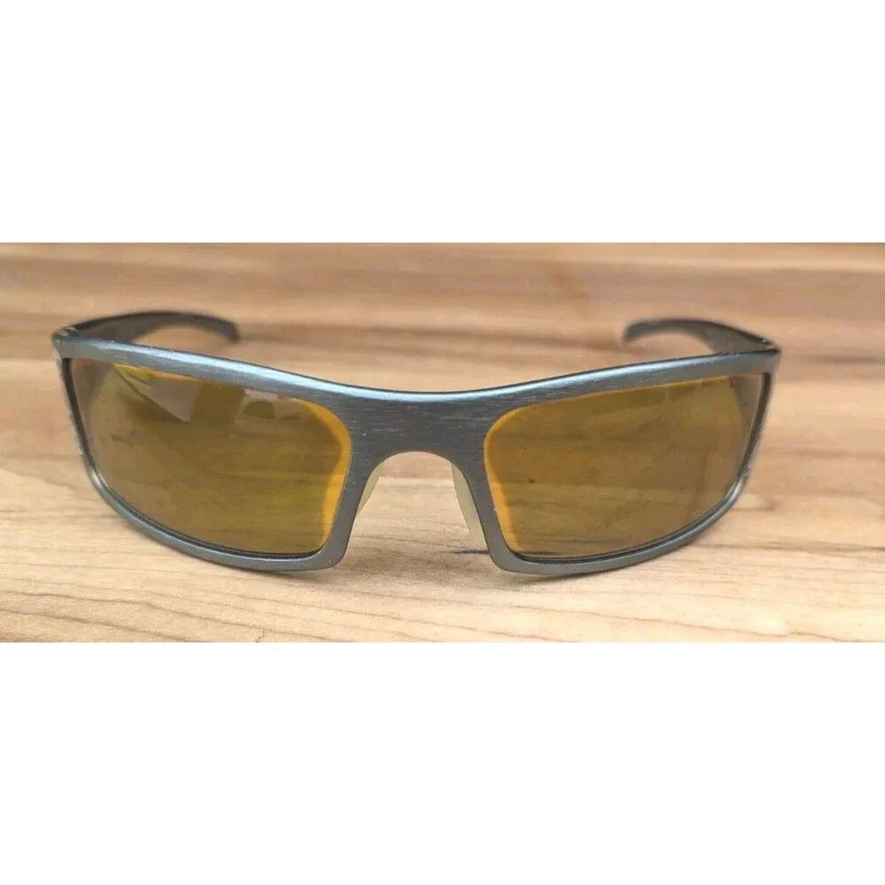 Inferno USA Sunglasses Burn Polarized Wrap Brushed Silver Metal Polarized READ!